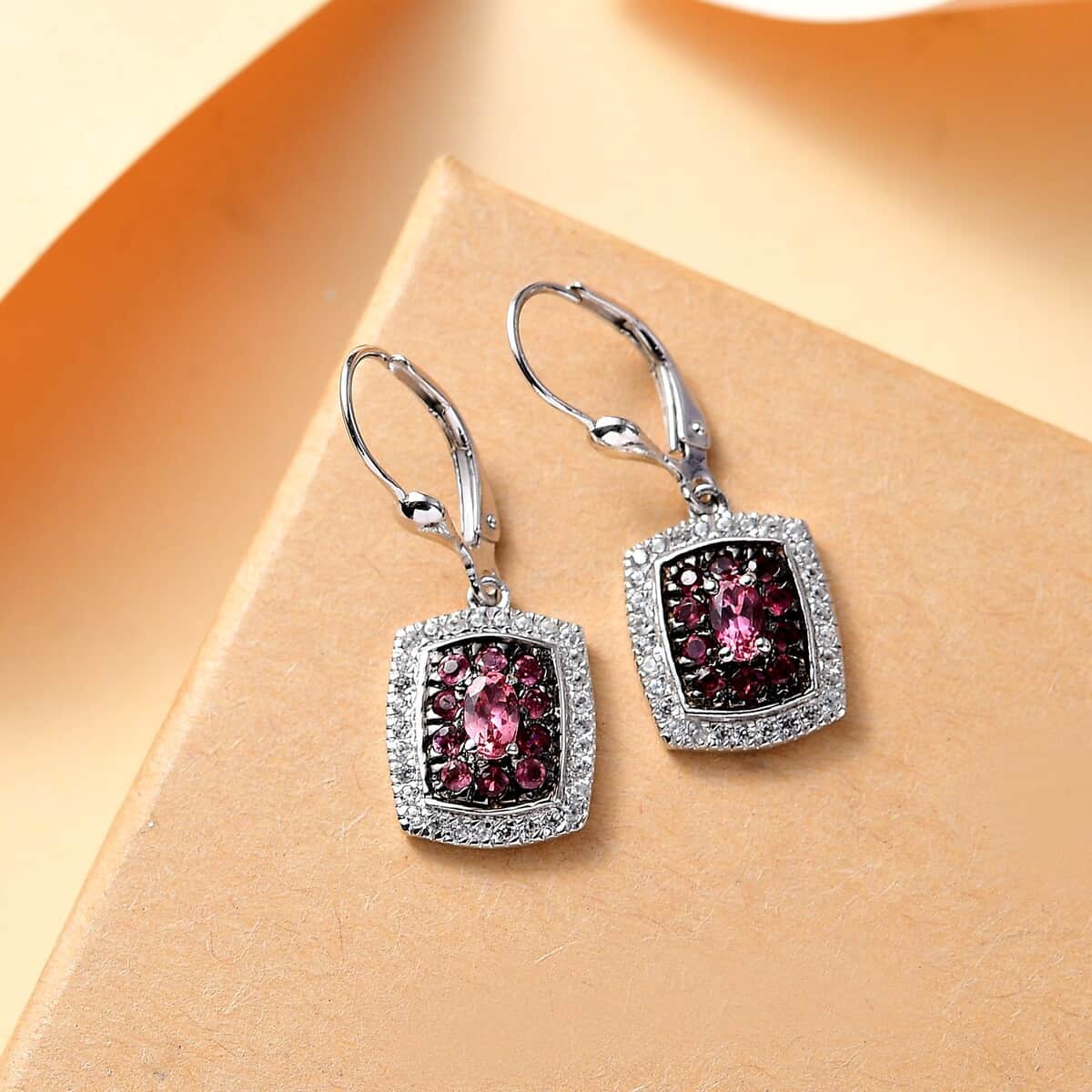 Ouro Fino Rubellite and White Zircon 1.70 ctw Ocean Glimmer Earrings in Rhodium Over Sterling Silver image number 1