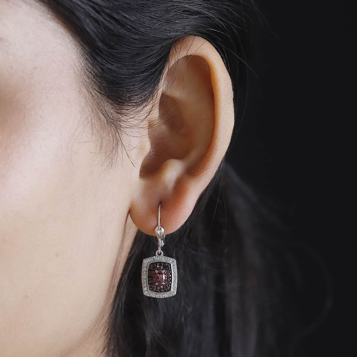 Ouro Fino Rubellite and White Zircon 1.70 ctw Ocean Glimmer Earrings in Rhodium Over Sterling Silver image number 2