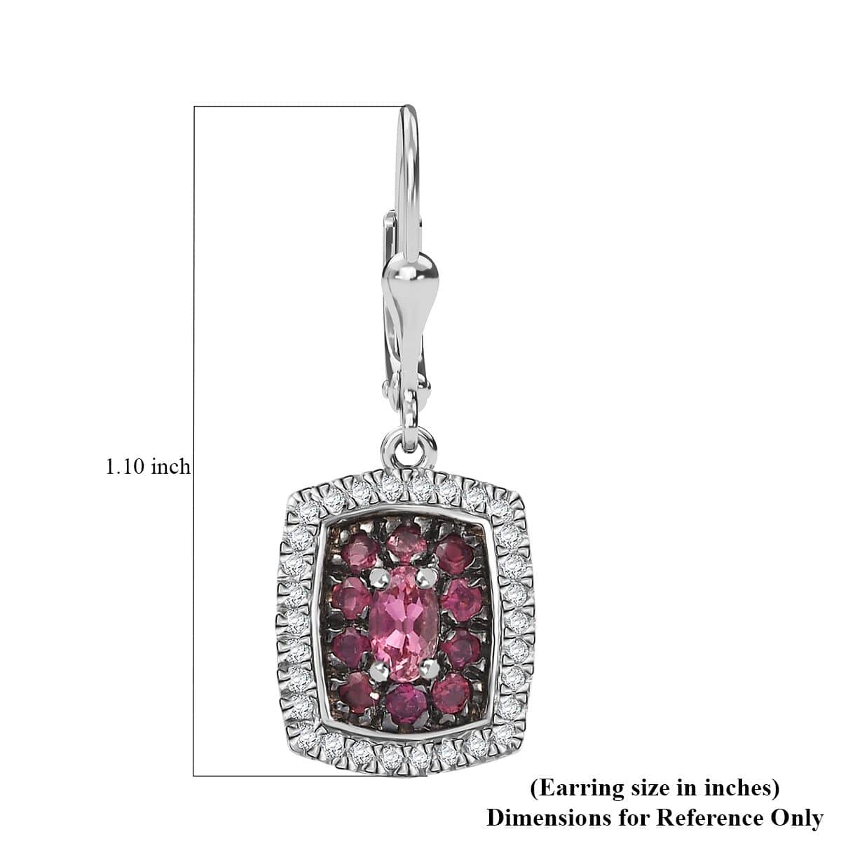 Ouro Fino Rubellite and White Zircon 1.70 ctw Ocean Glimmer Earrings in Rhodium Over Sterling Silver image number 4