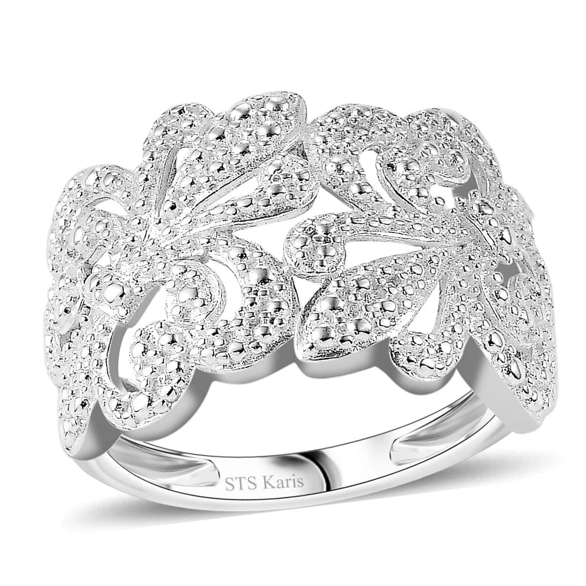 Karis White Diamond Accent Fleur De Lis Ring in Platinum Bond (Size 10.0) image number 0