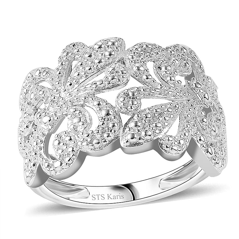 Karis White Diamond Accent Fleur De Lis Ring in Platinum Bond (Size 10.0)