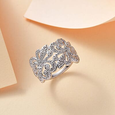 Karis White Diamond Accent Fleur De Lis Ring in Platinum Bond (Size 10.0)