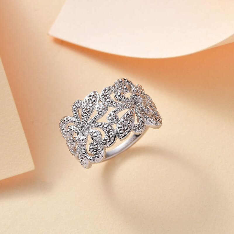 Karis White Diamond Accent Fleur De Lis Ring in Platinum Bond (Size 10.0)