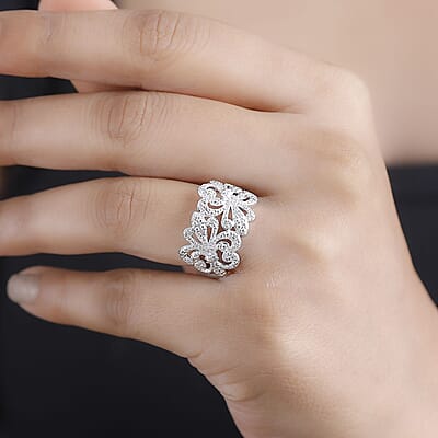 Karis White Diamond Accent Fleur De Lis Ring in Platinum Bond (Size 10.0)
