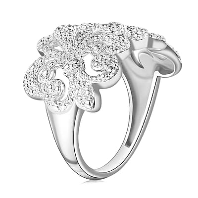 Karis White Diamond Accent Fleur De Lis Ring in Platinum Bond (Size 10.0)