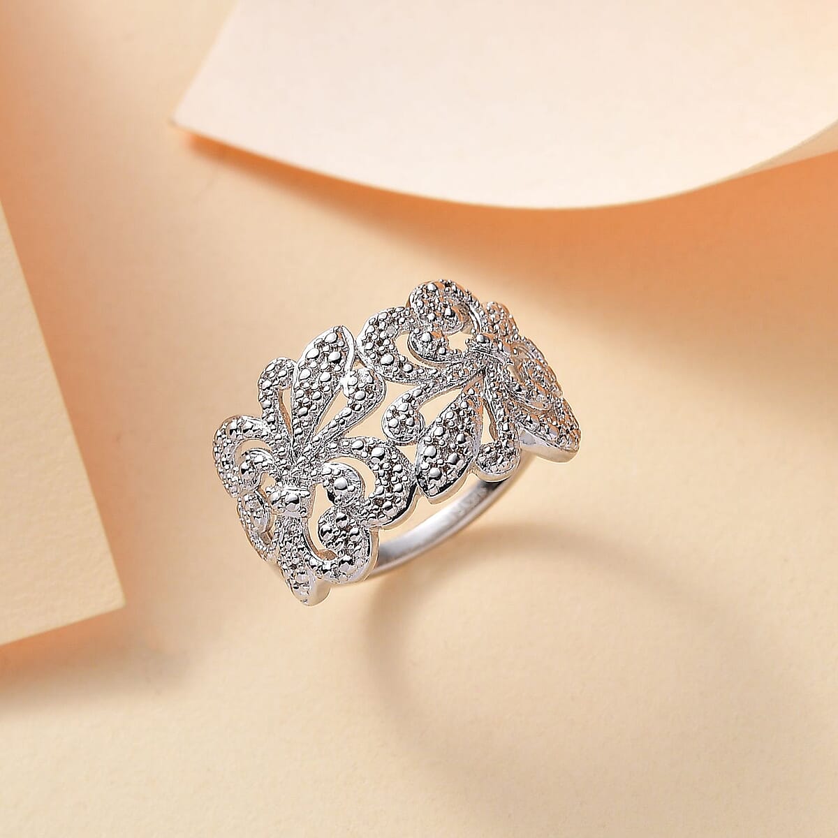 Karis White Diamond Accent Fleur De Lis Ring in Platinum Bond (Size 7.0) image number 1