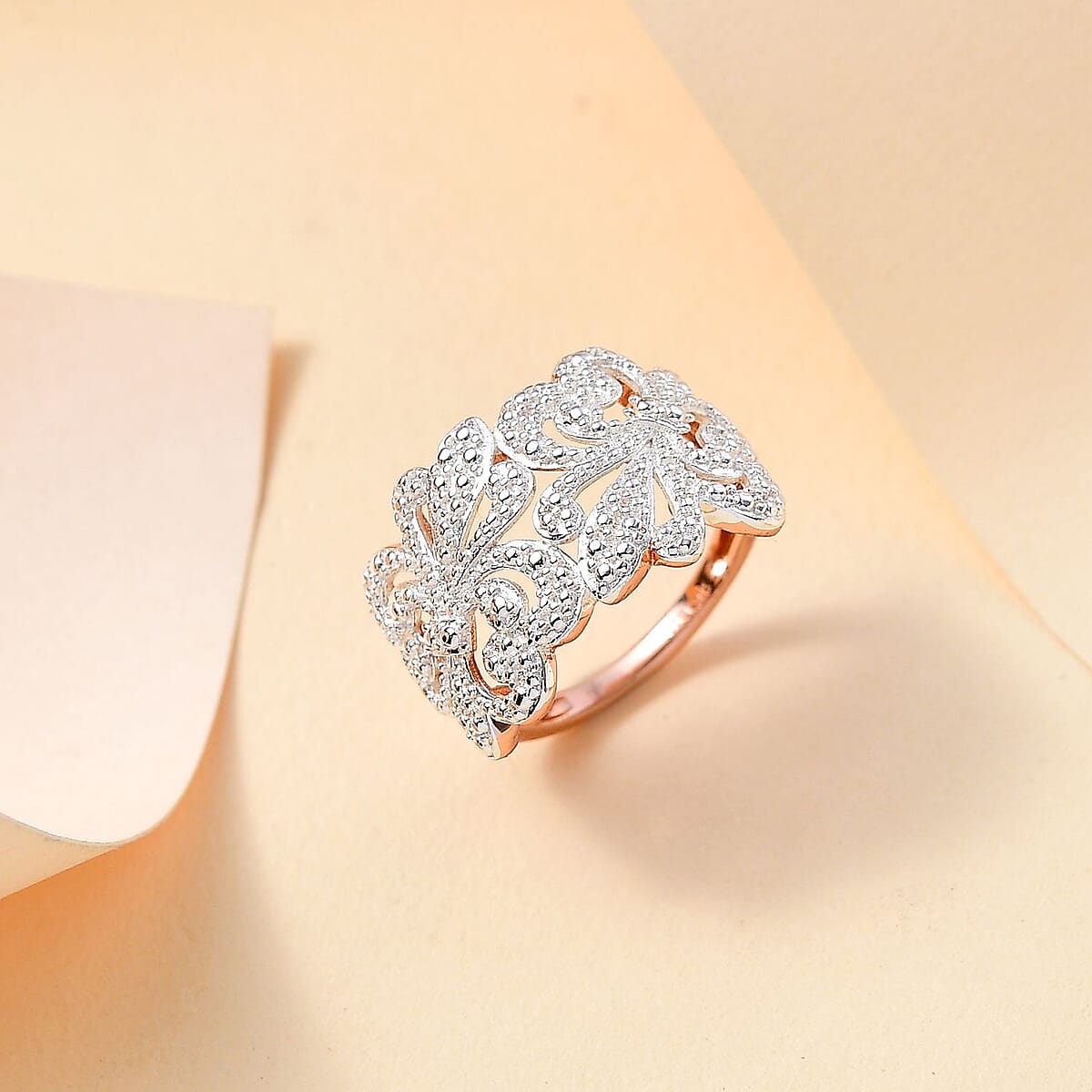 Karis White Diamond Accent Fleur De Lis Ring in 18K RG Plated (Size 11.0) image number 1