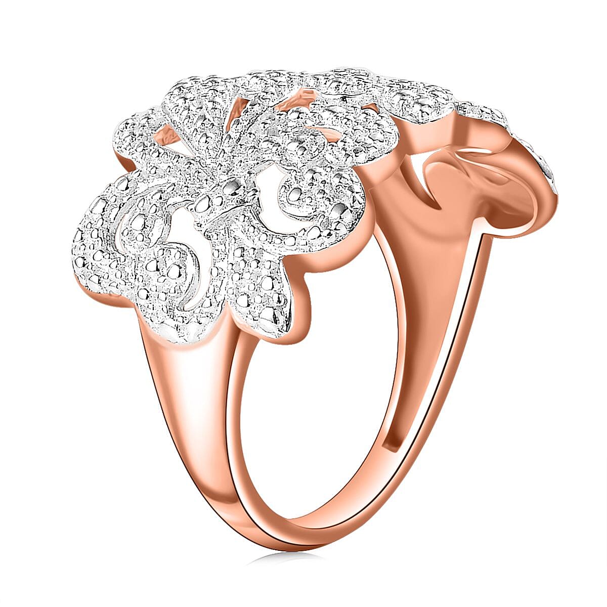Karis White Diamond Accent Fleur De Lis Ring in 18K RG Plated (Size 11.0) image number 3