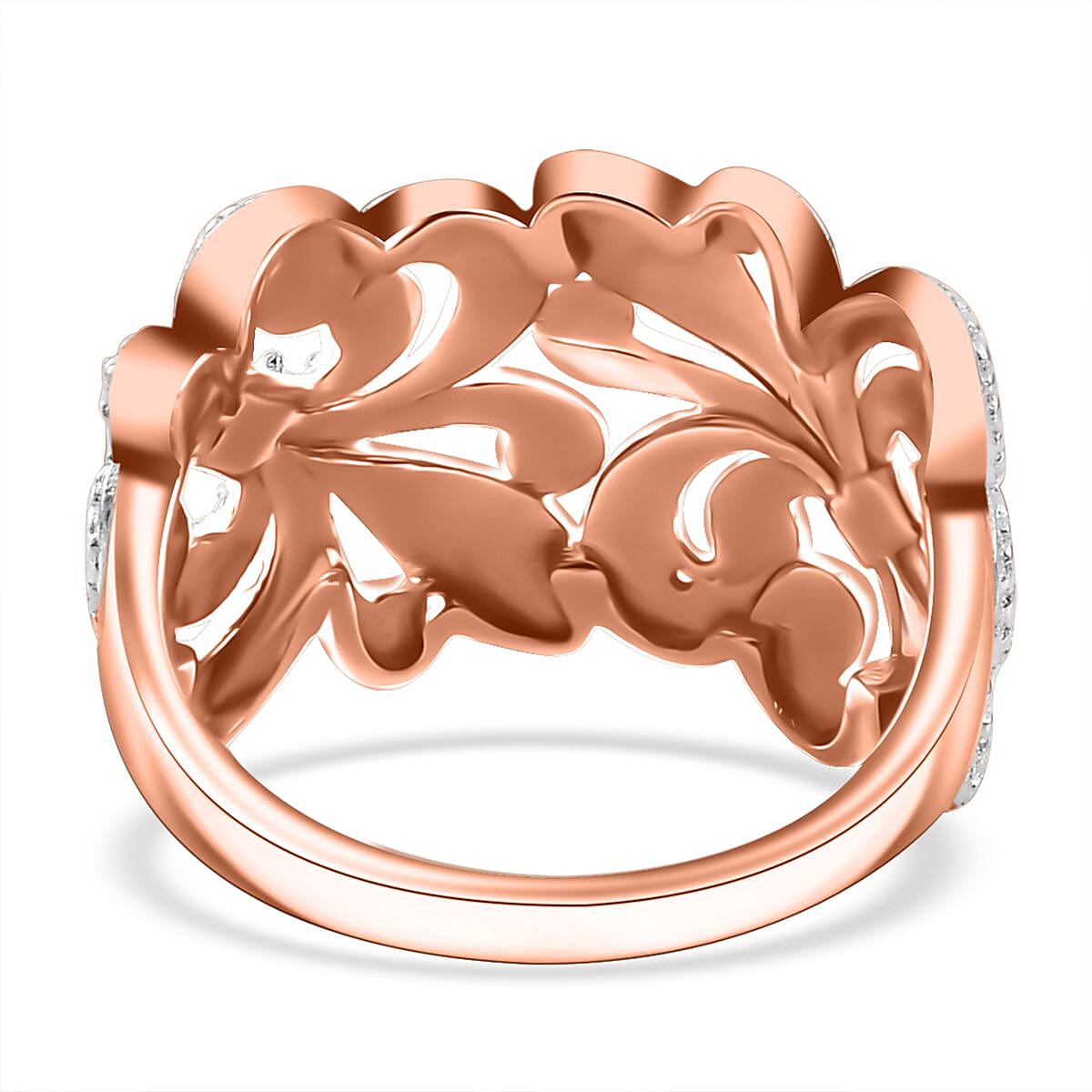 Karis White Diamond Accent Fleur De Lis Ring in 18K RG Plated (Size 11.0) image number 4