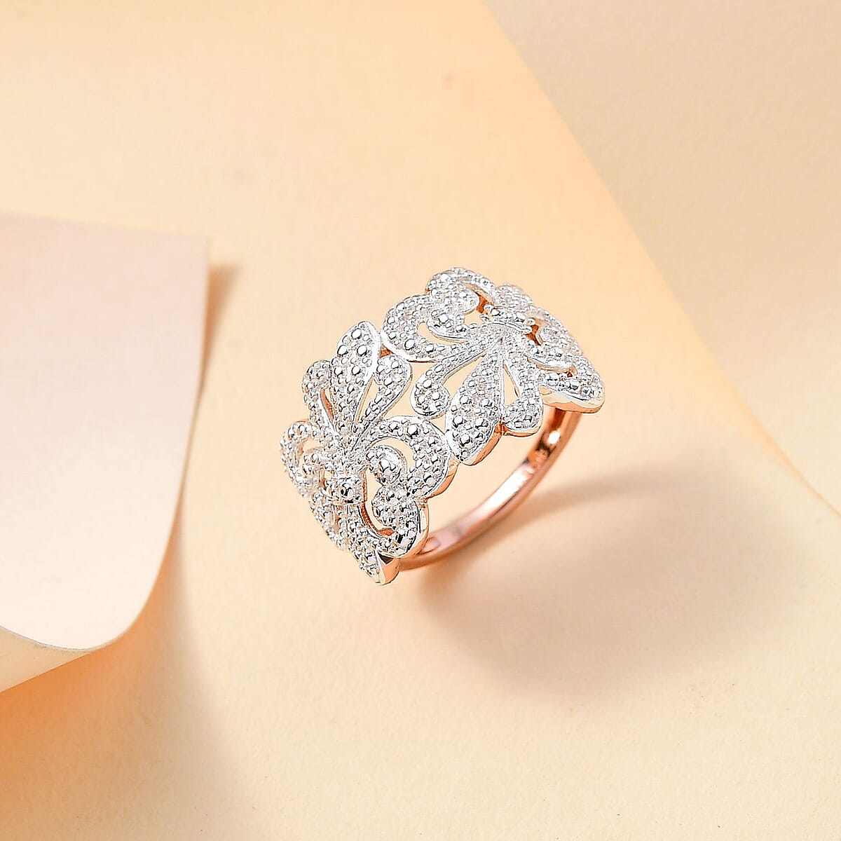 Karis White Diamond Accent Fleur De Lis Ring in 18K RG Plated (Size 9.0) image number 1