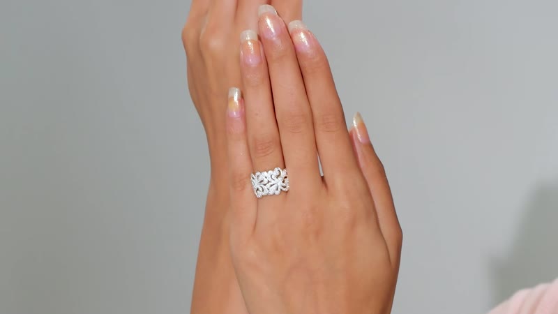 Karis White Diamond Accent Fleur De Lis Ring in Platinum Bond