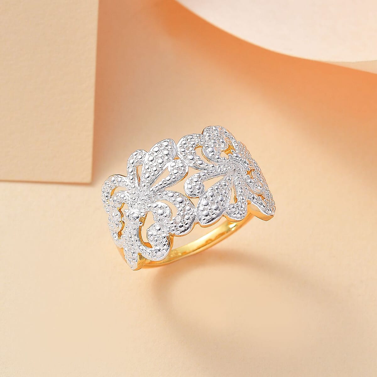 Karis White Diamond Accent Fleur De Lis Ring in 18K YG Plated (Size 8.0) image number 1