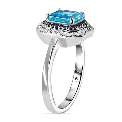 Luxoro 10K White Gold Premium Betroka Blue Apatite, Blue Diamond (IR), Diamond (I2) (0.30 cts) Ring (Size 10.0) 2.00 ctw