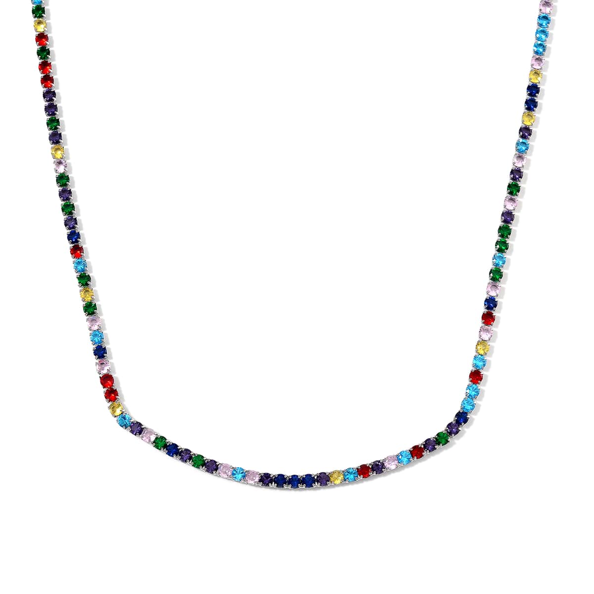 Simulated Multi Color Diamond Tennis Necklace with Bolo Slider in Silvertone 18-26 Inches image number 0