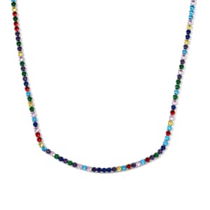 Simulated Multi Color Diamond Tennis Necklace with Bolo Slider in Silvertone 18-26 Inches