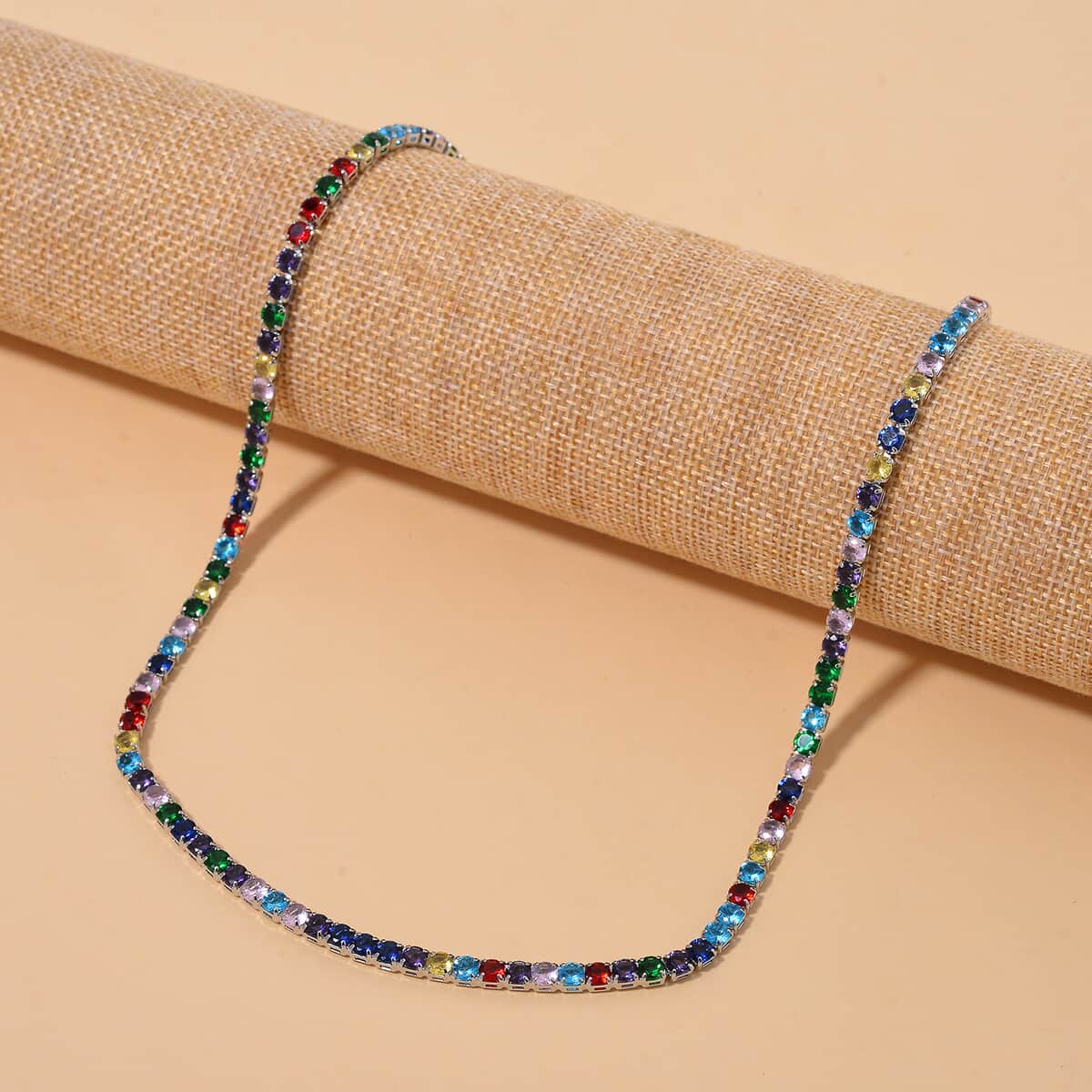 Simulated Multi Color Diamond Tennis Necklace with Bolo Slider in Silvertone 18-26 Inches image number 1