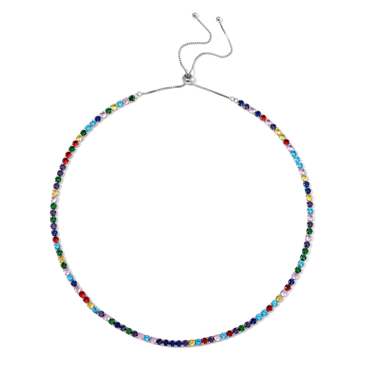 Simulated Multi Color Diamond Tennis Necklace with Bolo Slider in Silvertone 18-26 Inches image number 2