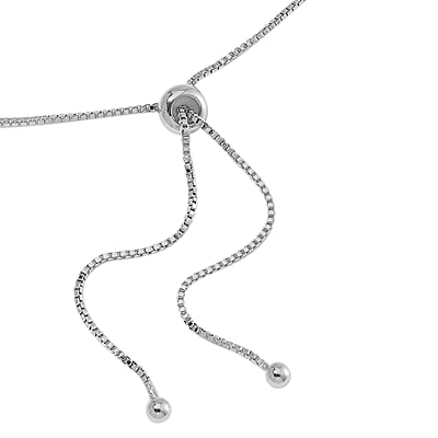 Simulated Multi Color Diamond Tennis Necklace with Bolo Slider in Silvertone 18-26 Inches