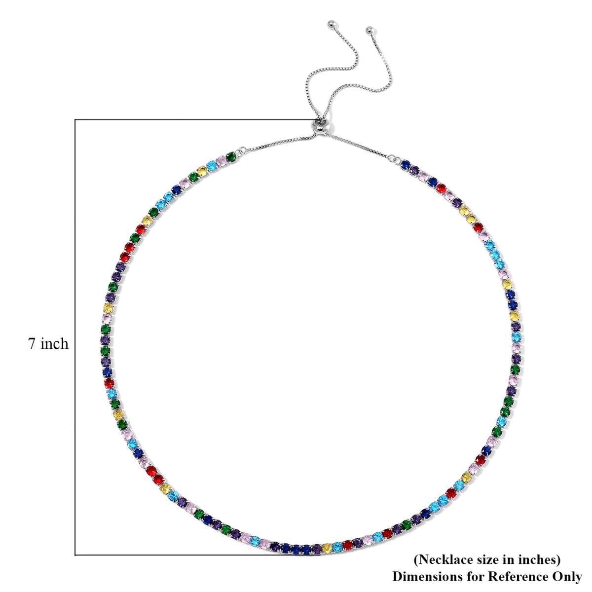 Simulated Multi Color Diamond Tennis Necklace with Bolo Slider in Silvertone 18-26 Inches image number 4