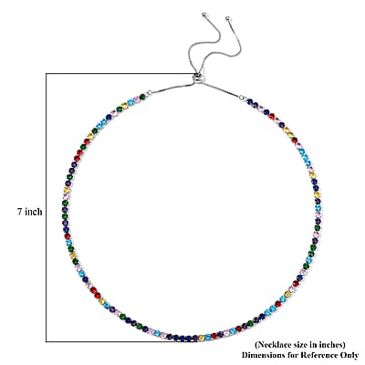 Simulated Multi Color Diamond Tennis Necklace with Bolo Slider in Silvertone 18-26 Inches