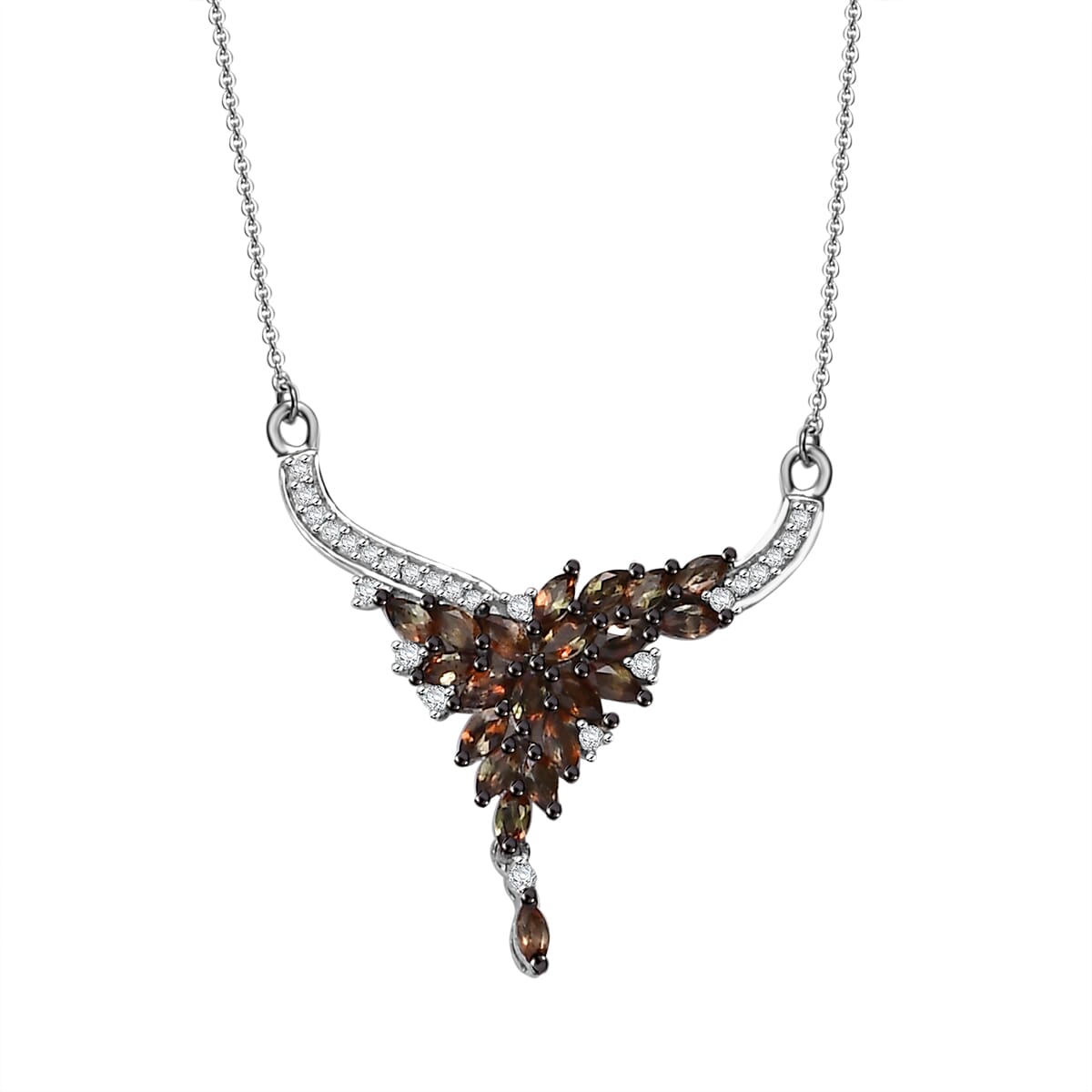 AAA Jenipapo Andalusite and Moissanite 2.30 ctw Floral Necklace in Rhodium Over Sterling Silver 18 Inches image number 0