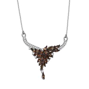 AAA Jenipapo Andalusite and Moissanite 2.30 ctw Floral Necklace in Rhodium Over Sterling Silver 18 Inches