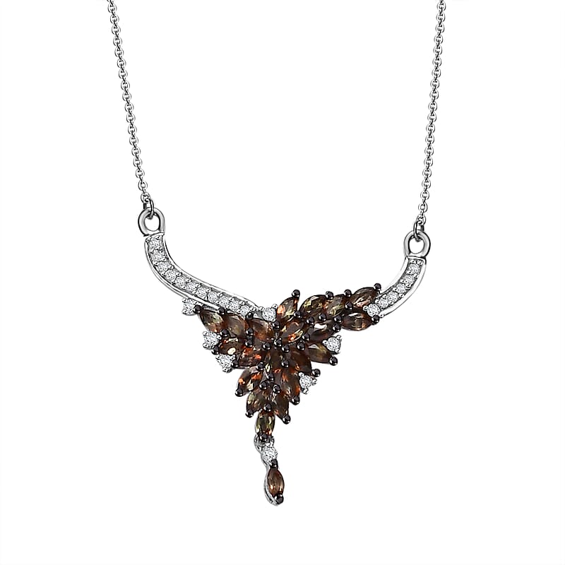 D'Joy AAA Jenipapo Andalusite and Moissanite 2.30 ctw Floral Necklace in Rhodium Over Sterling Silver 18 Inches