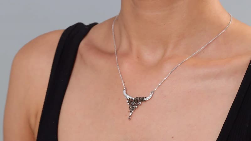 D'Joy AAA Jenipapo Andalusite and Moissanite 2.30 ctw Floral Necklace in Rhodium Over Sterling Silver 18 Inches