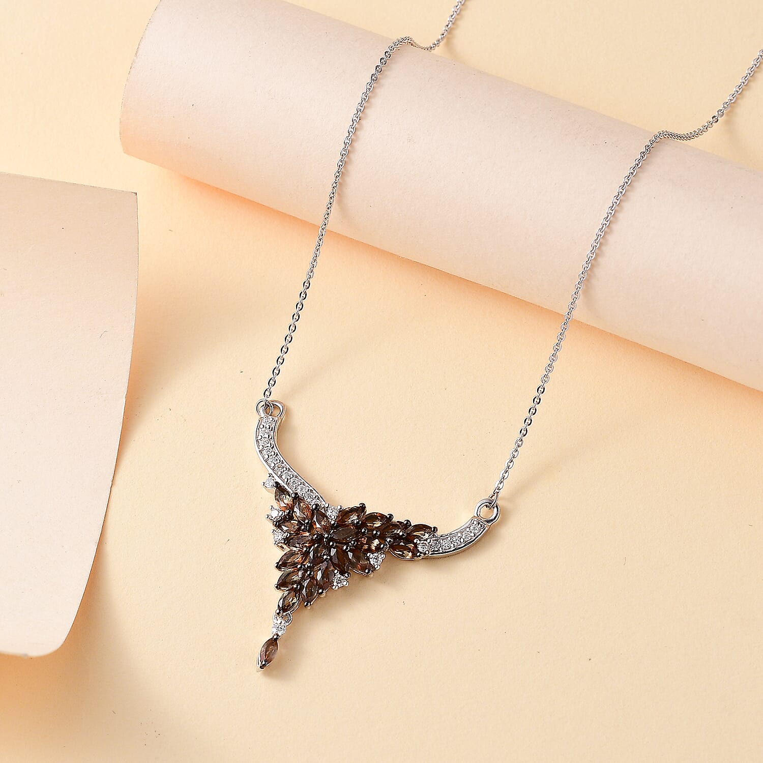 D'Joy AAA Jenipapo Andalusite and Moissanite 2.30 ctw Floral Necklace in Rhodium Over Sterling Silver 18 Inches