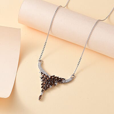 D'Joy AAA Jenipapo Andalusite and Moissanite 2.30 ctw Floral Necklace in Rhodium Over Sterling Silver 18 Inches