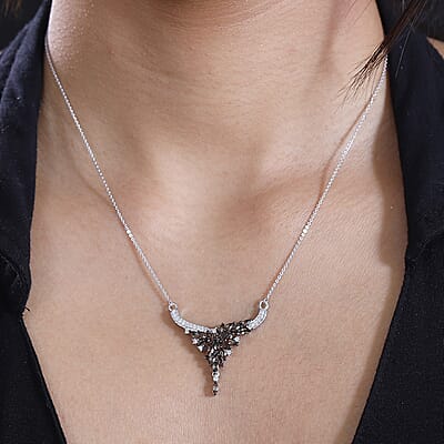 D'Joy AAA Jenipapo Andalusite and Moissanite 2.30 ctw Floral Necklace in Rhodium Over Sterling Silver 18 Inches