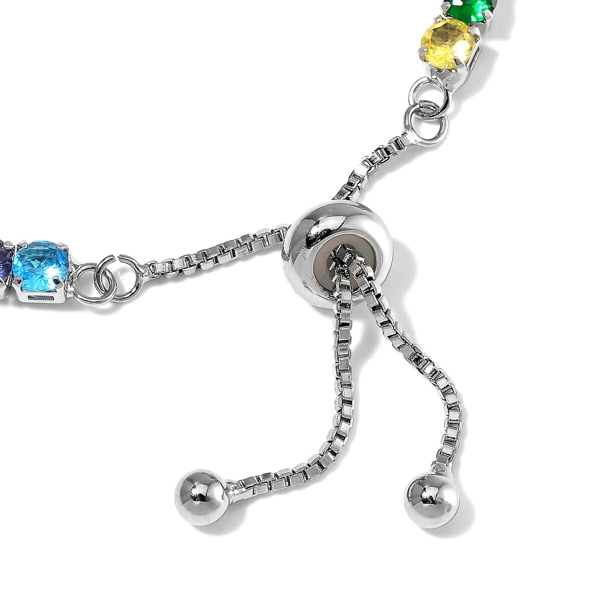 Simulated Multi Color Diamond Tennis Bracelet with Bolo Slider in Silvertone 6-9Inches image number 3