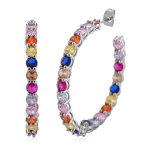 Simulated Multi Color Diamond Inside Out Hoop Earrings in Silvertone 20.00 ctw