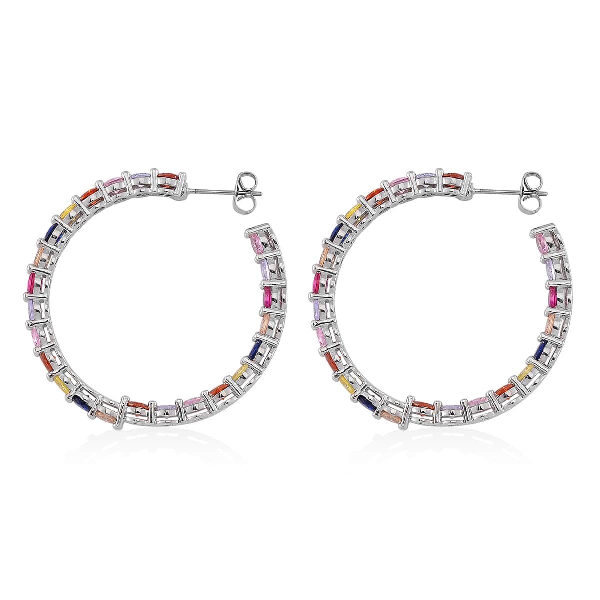 Simulated Multi Color Diamond Inside Out Hoop Earrings in Silvertone 20.00 ctw image number 3