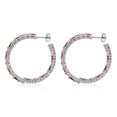 Simulated Multi Color Diamond Inside Out Hoop Earrings in Silvertone 20.00 ctw