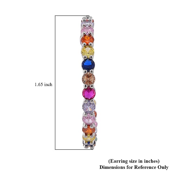 Simulated Multi Color Diamond Inside Out Hoop Earrings in Silvertone 20.00 ctw