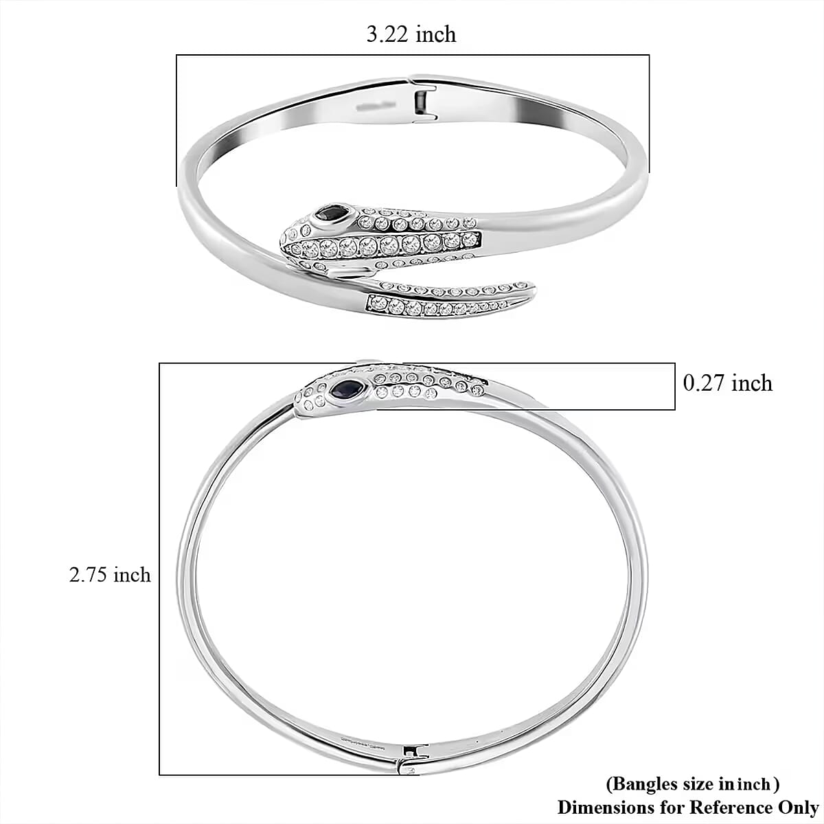 Black Glass and Simulated Diamond Bangle Bracelet in Stainless Steel (7.50 In) image number 6