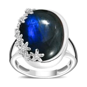 Karis Malagasy Labradorite and White Zircon 8.20 ctw Ring in Platinum Bond (Size 10.0)