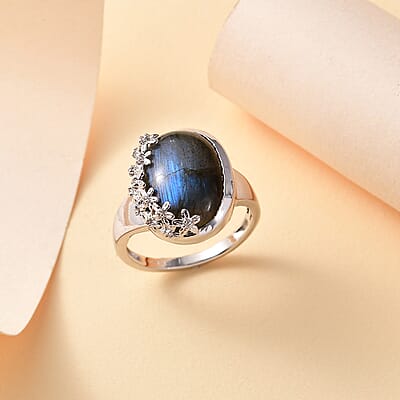 Karis Malagasy Labradorite and White Zircon 8.20 ctw Ring in Platinum Bond (Size 10.0)