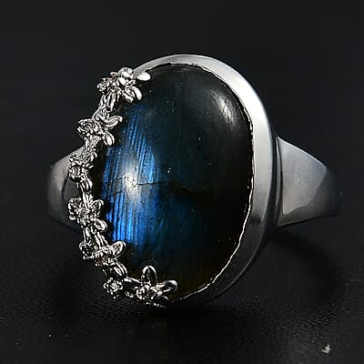 Karis Malagasy Labradorite and White Zircon 8.20 ctw Ring in Platinum Bond (Size 10.0)
