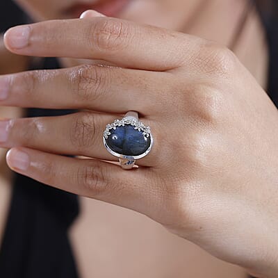 Karis Malagasy Labradorite and White Zircon 8.20 ctw Ring in Platinum Bond (Size 10.0)