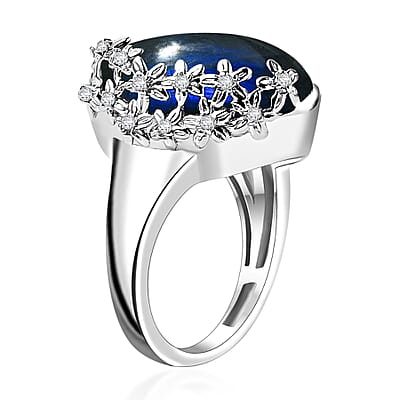 Karis Malagasy Labradorite and White Zircon 8.20 ctw Ring in Platinum Bond (Size 10.0)
