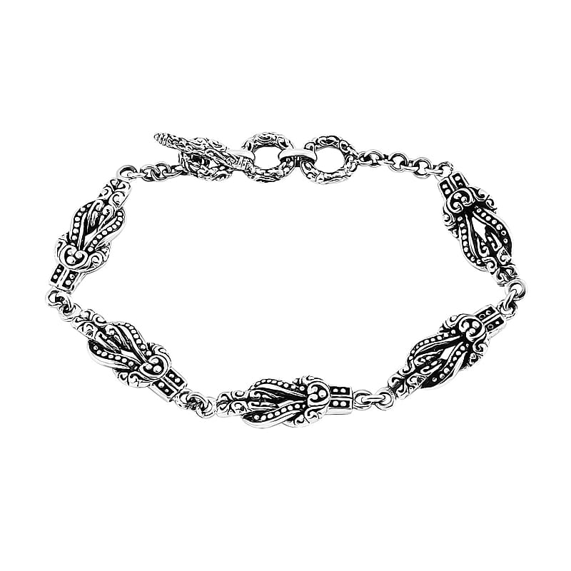 Bali Legacy Filigree with Rawa Texture Chain Knot Bracelet in Sterling Silver (6.50-8.0In) 17.75 Grams