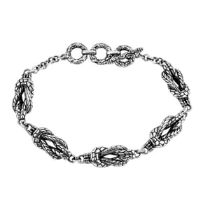 Bali Legacy  Tulang Naga with Pebble Chain Knot Bracelet in Sterling Silver (6.50-8.0In) 20 Grams