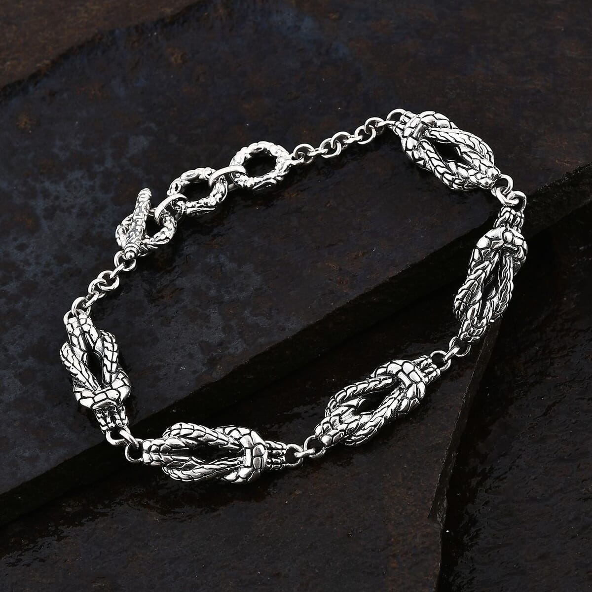 Bali Legacy  Tulang Naga with Pebble Chain Knot Bracelet in Sterling Silver (6.50-8.0In) 20 Grams image number 1