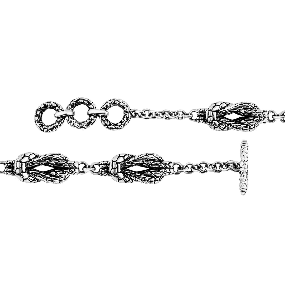 Bali Legacy  Tulang Naga with Pebble Chain Knot Bracelet in Sterling Silver (6.50-8.0In) 20 Grams image number 3