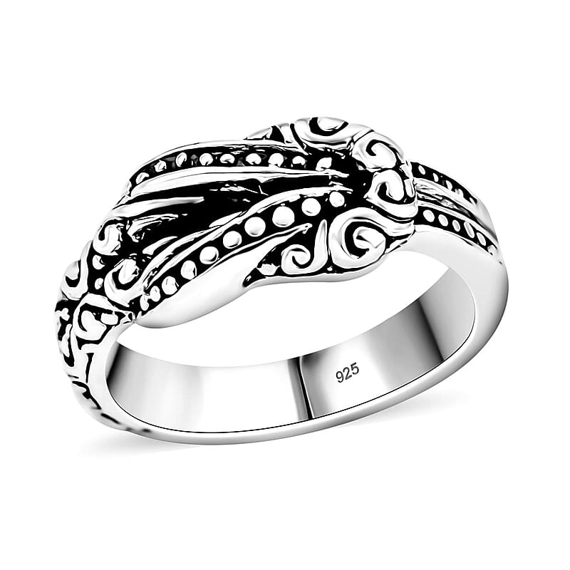 Bali Legacy Filigree with Rawa Texture Knot Ring in Sterling Silver (Size 10.0) 5.85 Grams