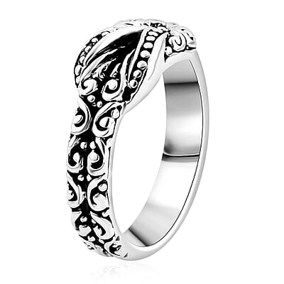 Bali Legacy Filigree with Rawa Texture Knot Ring in Sterling Silver (Size 10.0) 5.85 Grams