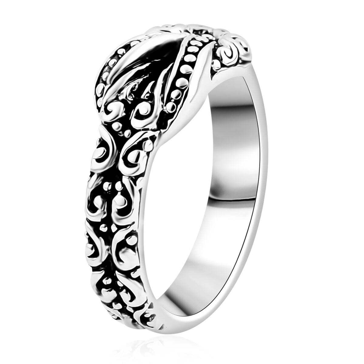Bali Legacy Filigree with Rawa Texture Knot Ring in Sterling Silver (Size 8.0) 5.85 Grams image number 3