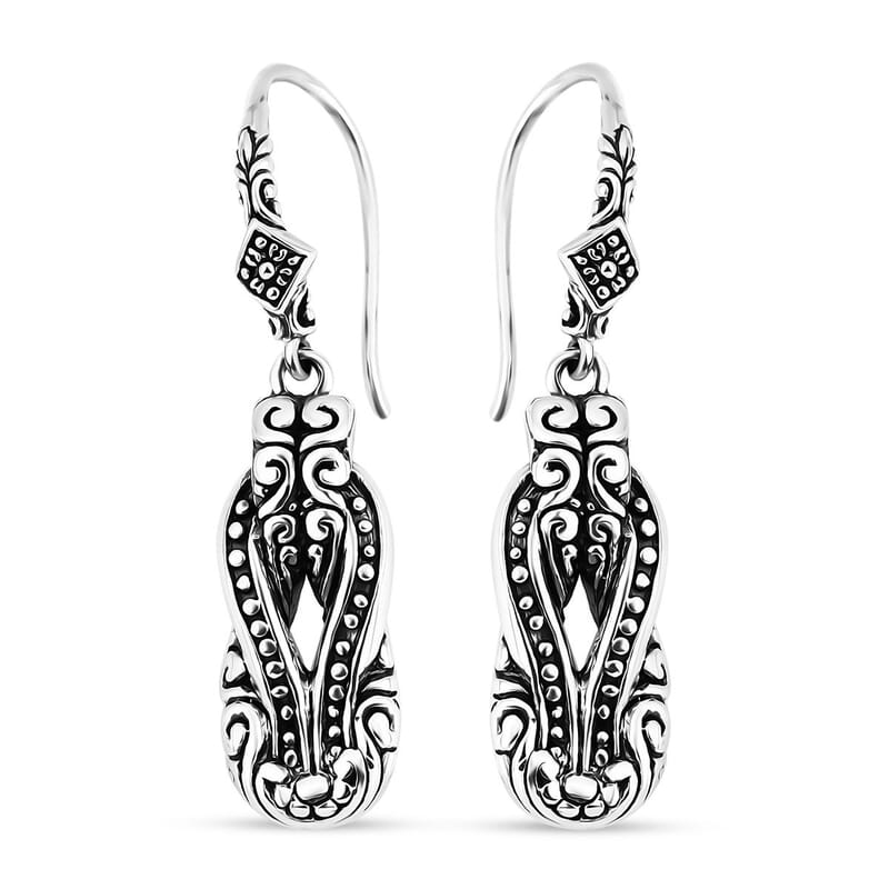 Bali Legacy Filigree with Rawa Texture Knot Earrings in Sterling Silver 7.65 Grams